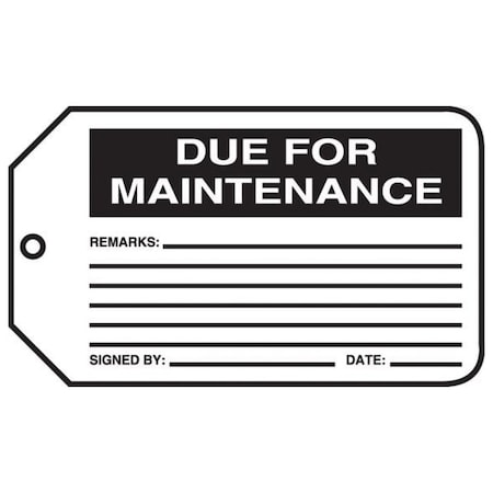 Accuform Safety Tags, DUE FOR MAINTENANCE, 5.75in x 3.25in, RP-Plastic, 5PK MMT317PTM